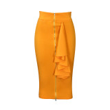 Womens Sexy Zipper Ruffles Bodycon Skirt