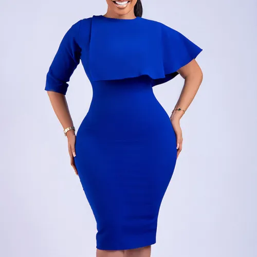 Ruffle Solid Office Lady Bodyon Dress