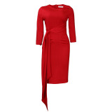 Women's Solid Chic Career Ruched Office Dress