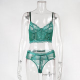 Erotic See Through Green Bra Set Womens Lace Mesh Lingerie Set