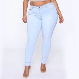 Plus Szie Casual Light Blue Fitted Jeans