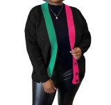 Women Color Block Long Sleeve Knitting Cardigan
