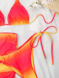 Women's Gradient Tie Sides Ruffles 3 Piece Bikini Swimwear
