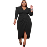 Long Sleeve Solid Ruched Plus Size Dresses