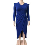 Long Sleeve Solid Ruched Plus Size Dresses