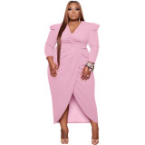 Long Sleeve Solid Ruched Plus Size Dresses