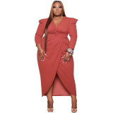 Long Sleeve Solid Ruched Plus Size Dresses