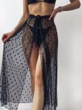 See Through Polka Dot Tie Long Skirt Sexy Cover Up Beach Skirt