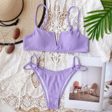Lilac Bikini V-Bar Ribbed Two Piece Swimwear