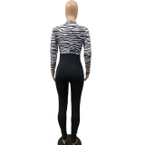 Ladies Fashion Print Patchwork Long Sleeve Tight Fit Jumpsuit