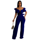 Sexy Solid Ruffled Belted Jumpsuit for women