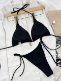 Black Beaded Sexy Triangle Bikini Set