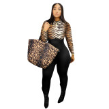 Ladies Fashion Print Patchwork Long Sleeve Tight Fit Jumpsuit