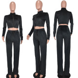 Winter Velvet Sports Zipped Crop Jackets and Loose Pants Two-Piece Set