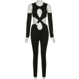 Sexy Black Cut Out Long Sleeve Slim Jumpsuit