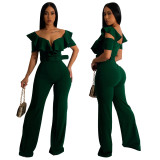 Sexy Solid Ruffled Belted Jumpsuit for women