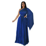 Fashion One Shoulder Pleated Slash Shoulder Maxi Dress