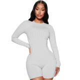 Ribbed Long Sleeve Tight Sports Rompers