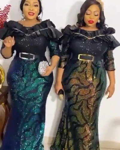 African Style Plus Size Sequin Maxi Evening Dress