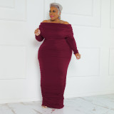 Solid Off Shoulder Fashion Sexy Plus Size Maxi Dress