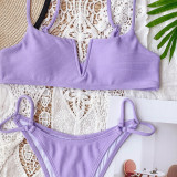 Lilac Bikini V-Bar Ribbed Two Piece Swimwear