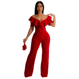 Sexy Solid Ruffled Belted Jumpsuit for women