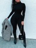 Sexy Tight Black Long Sleeve Plus Size Jumpsuit