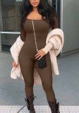 Sexy Ribbed Square Neck Long Sleeve Slim Jumpsuit
