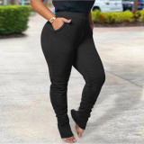 Casual Stack Pants Solid Trendy Ruched Trousers