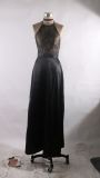 Black Lace Bodice Halter Neck Sleeveless Long Evening Dress
