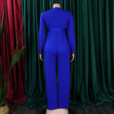Solid Long Sleeve Ruched Wide Leg Jumpsuit