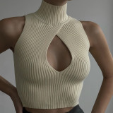 Solid Sleeveless Hollow Slim Fit Knitting Top