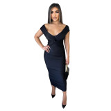 Sexy Solid Off Shoulder Ruched Long dress