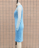 Mesh Patchwork Long Sleeve V-Neck Midi Bodycon Dress