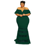 Sexy See-Through Short Sleeve Off Shoulder Plus Size Maxi Dress