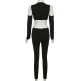 Sexy Black Cut Out Long Sleeve Slim Jumpsuit