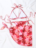 Sexy Print Lace-Up 3pcs Swimwear