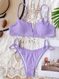 Lilac Bikini V-Bar Ribbed Two Piece Swimwear
