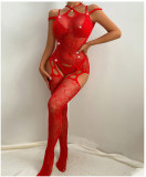 Red Rhinestone Pantyhose Body Stocking Bunny Girl Sexy Lingerie