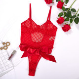Red Sexy Bow Tie See Through Lace Bodysuit Teddies Lingerie