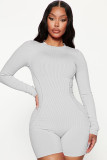 Ribbed Long Sleeve Tight Sports Rompers