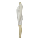 Solid Mesh Patchwork Irregular Long SLeeve Bodycon Dress