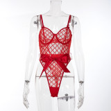 Red Sexy Bow Tie See Through Lace Bodysuit Teddies Lingerie