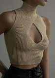 Solid Sleeveless Hollow Slim Fit Knitting Top