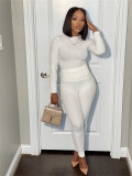 Ribbed Long Sleeve Top + Pants Basic Two Piece Set