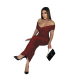 Sexy Solid Off Shoulder Ruched Long dress