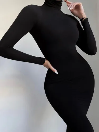 Sexy Tight Black Long Sleeve Plus Size Jumpsuit