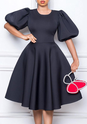 Retro Round Neck Chic Puff Sleeve A-Line Party Dress