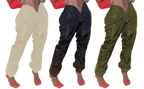 Solid Zippered Side Pockets Casual Pants