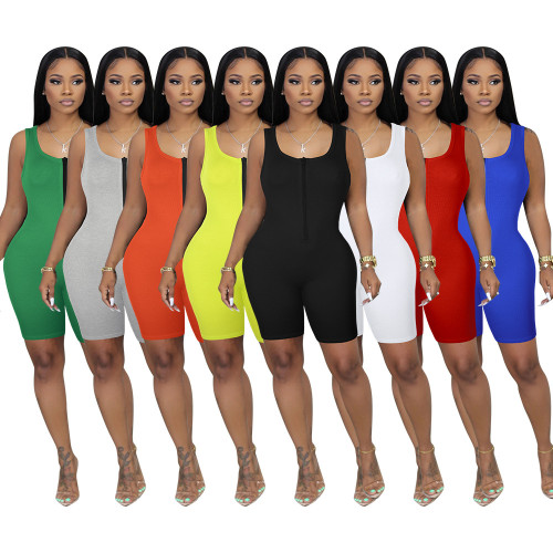 Sexy Contrast Zippered Sleeveless Bodycon Rompers